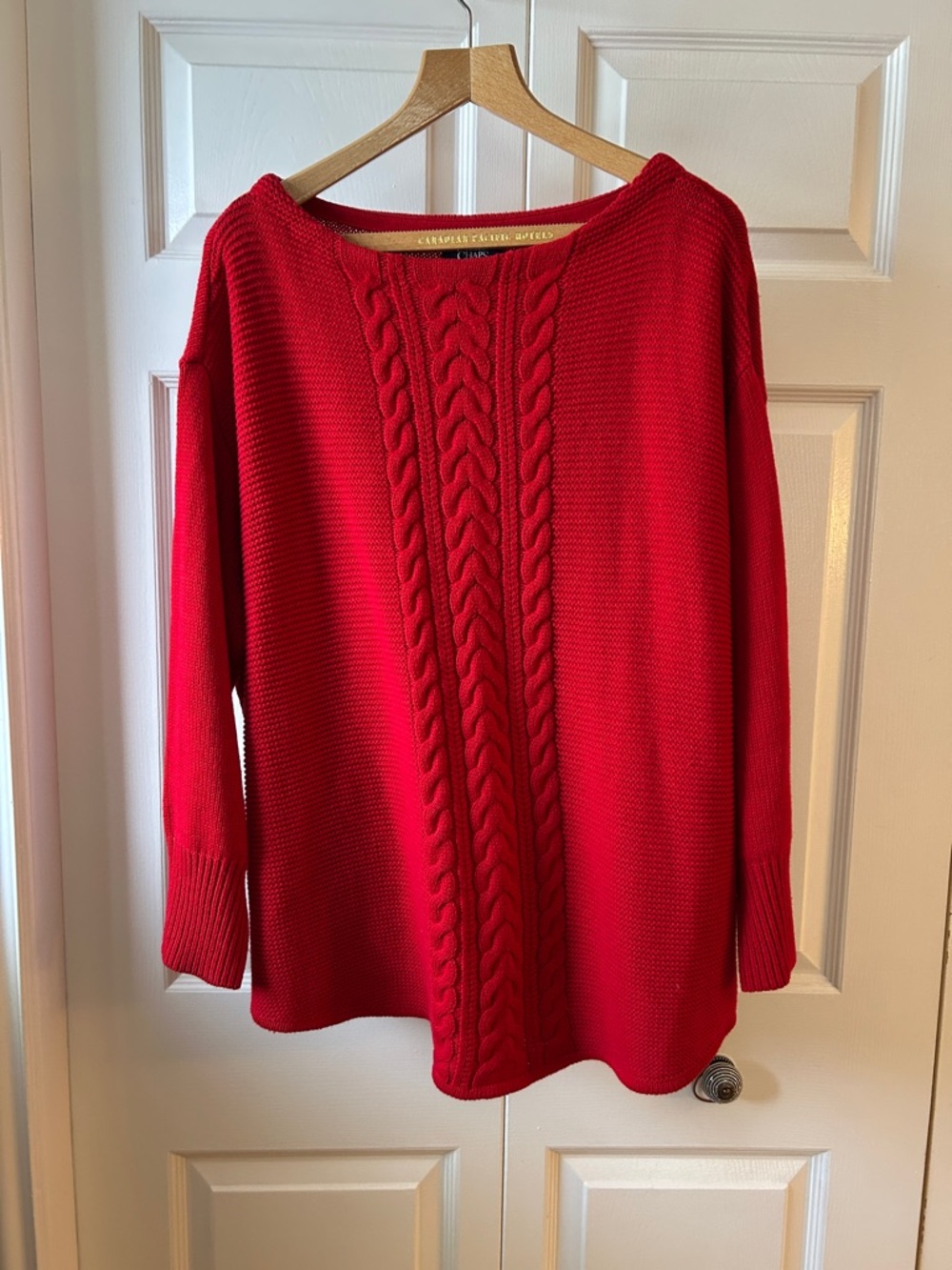 Chaps Bright Red Cable-Front Scoop Neck Sweater